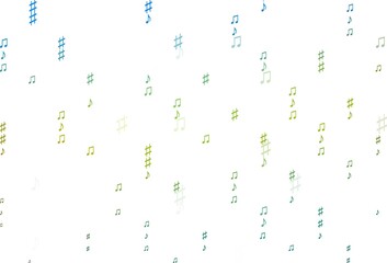 Light Blue, Yellow vector background with music symbols.