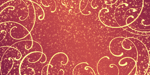 red festive rich rich background with a border of ornate golden curves, grainy and mottling.