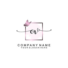 Initial OV Handwriting, Wedding Monogram Logo Design, Modern Minimalistic and Floral templates for Invitation cards	
