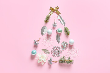 Beautiful Christmas composition on color background