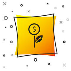 Black Dollar plant icon isolated on white background. Business investment growth concept. Money savings and investment. Yellow square button. Vector.