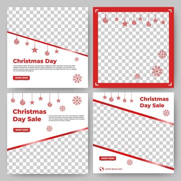 Set of christmas social media post template with photo collage. Usable for social media, banner and web internet ads. Flat design vector isolated.