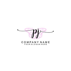 Initial PJ Handwriting, Wedding Monogram Logo Design, Modern Minimalistic and Floral templates for Invitation cards	
