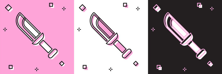 Set Military knife icon isolated on pink and white, black background. Vector.