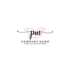 Initial PM Handwriting, Wedding Monogram Logo Design, Modern Minimalistic and Floral templates for Invitation cards	
