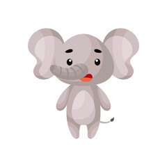 Cute little elephant on white background. Cartoon animal character for kids cards, baby shower, posters, b-day invitation, clothes. Bright colored childish vector illustration in ecartoon style.