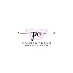 Initial PO Handwriting, Wedding Monogram Logo Design, Modern Minimalistic and Floral templates for Invitation cards	
