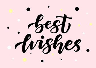 Best wishes hand drawn lettering. Merry Christmas. Pink background