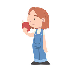 Obraz premium Cute Girl Reading Book, Adorable Kid Enjoying of Literature, Elementary School Student Character Cartoon Style Vector Illustration