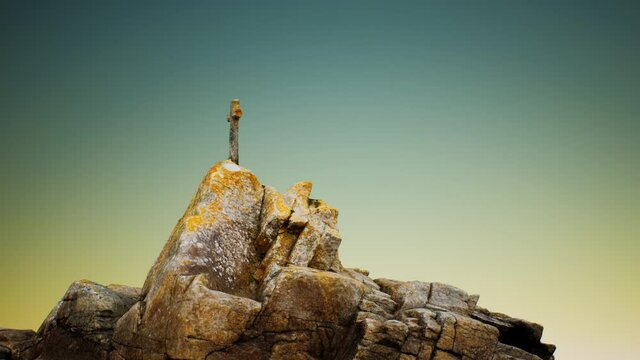 stone cross on the rock Beg Ar Groas