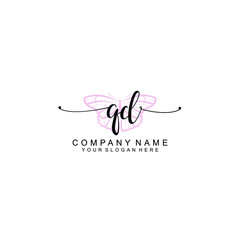 Initial QD Handwriting, Wedding Monogram Logo Design, Modern Minimalistic and Floral templates for Invitation cards	
