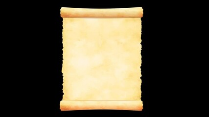 Old curled paper illustration movie. Alpha channel for background transparent use.	