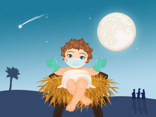 Fototapeta premium Jesus in the manger at the time of coronavirus