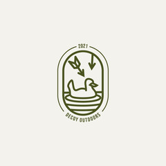 duck hunter minimalist line art logo template vector illustration design