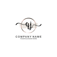 Initial QJ Handwriting, Wedding Monogram Logo Design, Modern Minimalistic and Floral templates for Invitation cards	
