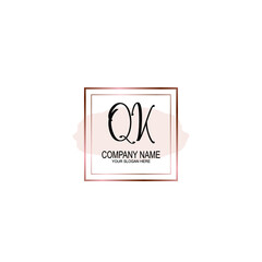 Initial QK Handwriting, Wedding Monogram Logo Design, Modern Minimalistic and Floral templates for Invitation cards	
