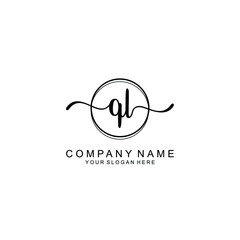 Initial QL Handwriting, Wedding Monogram Logo Design, Modern Minimalistic and Floral templates for Invitation cards	
