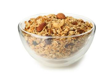 Bowl with granola isolated on white background