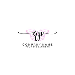 Initial QP Handwriting, Wedding Monogram Logo Design, Modern Minimalistic and Floral templates for Invitation cards	
