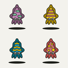 set of baby cuttlefish cartoon character template vector illustration design