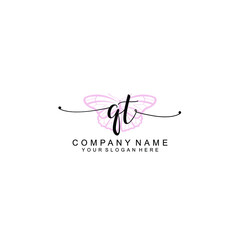 Initial QT Handwriting, Wedding Monogram Logo Design, Modern Minimalistic and Floral templates for Invitation cards	
