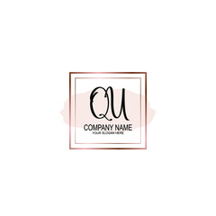 Initial QU Handwriting, Wedding Monogram Logo Design, Modern Minimalistic and Floral templates for Invitation cards	
