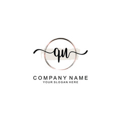 Initial QU Handwriting, Wedding Monogram Logo Design, Modern Minimalistic and Floral templates for Invitation cards	
