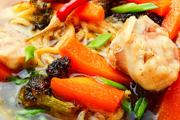 Chicken soup with noodles and vegetables