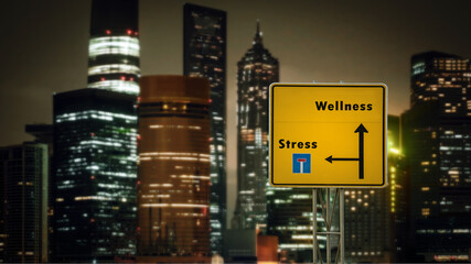 Obraz premium Street Sign to Wellness versus Stress