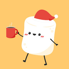Marshmallow character. wallpaper. free space for text. Coffee cup vector. marshmallow in coffee cup.