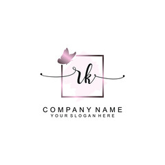 Initial RK Handwriting, Wedding Monogram Logo Design, Modern Minimalistic and Floral templates for Invitation cards	
