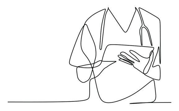 recommend clip art: Medical staff taking a note. Continuous one line drawing