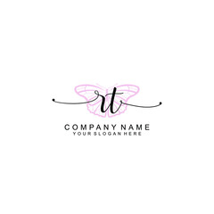 Initial RT Handwriting, Wedding Monogram Logo Design, Modern Minimalistic and Floral templates for Invitation cards	
