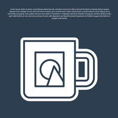 Blue line Coffee cup icon isolated on blue background. Take away print. Vector.