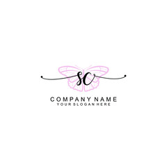 Initial SC Handwriting, Wedding Monogram Logo Design, Modern Minimalistic and Floral templates for Invitation cards	
