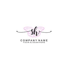 Initial SH Handwriting, Wedding Monogram Logo Design, Modern Minimalistic and Floral templates for Invitation cards	
