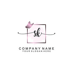Initial SK Handwriting, Wedding Monogram Logo Design, Modern Minimalistic and Floral templates for Invitation cards	
