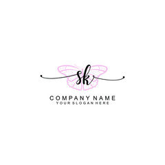 Initial SK Handwriting, Wedding Monogram Logo Design, Modern Minimalistic and Floral templates for Invitation cards	
