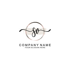 Initial SV Handwriting, Wedding Monogram Logo Design, Modern Minimalistic and Floral templates for Invitation cards	
