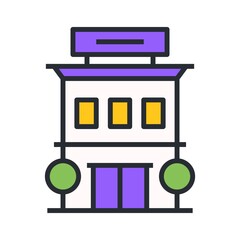 Hotel icon in flat design style.