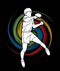 Ping Pong player, Table tennis action cartoon graphic vector