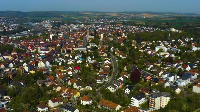 Aerial view of the city Bretten in Germany.  On a sunny afternoon in summer.