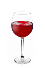 Glass glass with red wine with a splash on a white background