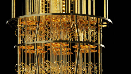 Quantum Computer in front of black background calculating data