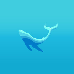 Obraz na płótnie Canvas blue whale gradient logo template element isolated on blue gradient background. Whales icon logo