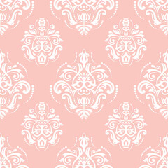 Classic seamless pattern. Damask orient pink and white ornament. Classic vintage background. Orient ornament for fabric, wallpaper and packaging