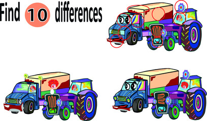 find 10 differences with the toy tractor and truck in the picture. mindfulness game
