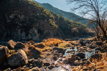 Obraz premium Binggye Valley County Park at winter in Uiseong, Korea