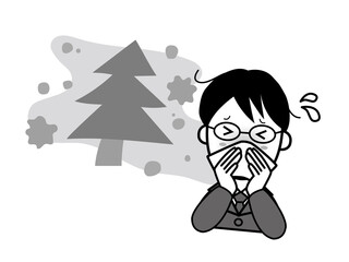 花粉症で鼻をかむビジネスマンの若い男性（鼻水が止まらない）