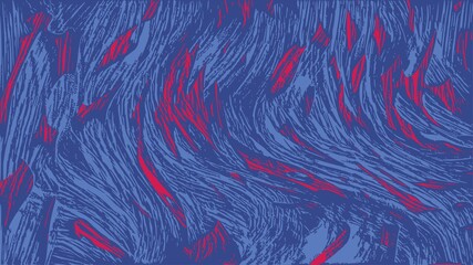Artistic abstract vector background. Dark blue painted canvas texture. Curved strokes of liquid paint with red accents